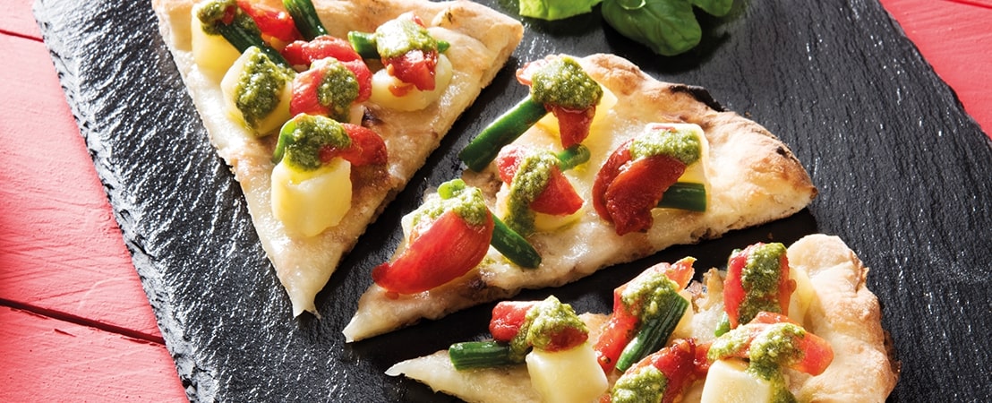 Pizza pesto, patate e mini red