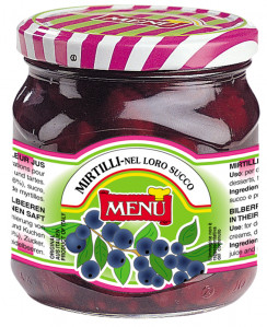 Mirtilli nel loro succo - Blueberries in blueberry juice Glass jar 420 g nt. wt.