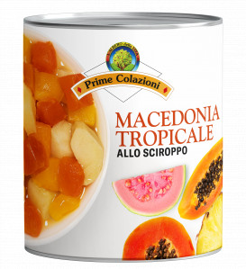 Macedonia Tropicale allo sciroppo (Tropical fruit salad in syrup) Tin 822 g nt. wt. (Drained 500 g)
