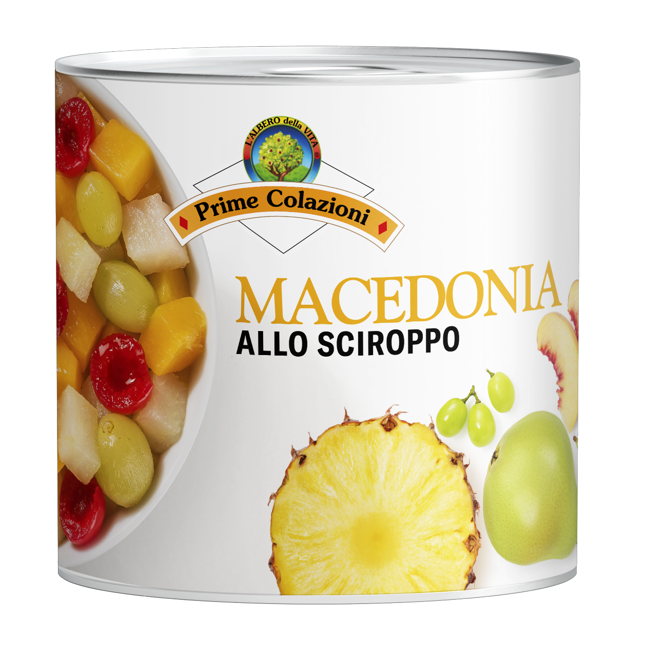 Macedonia di frutta allo sciroppo (Fruit salad in syrup) Tin 2600 g nt. wt. (drained 1500 g)