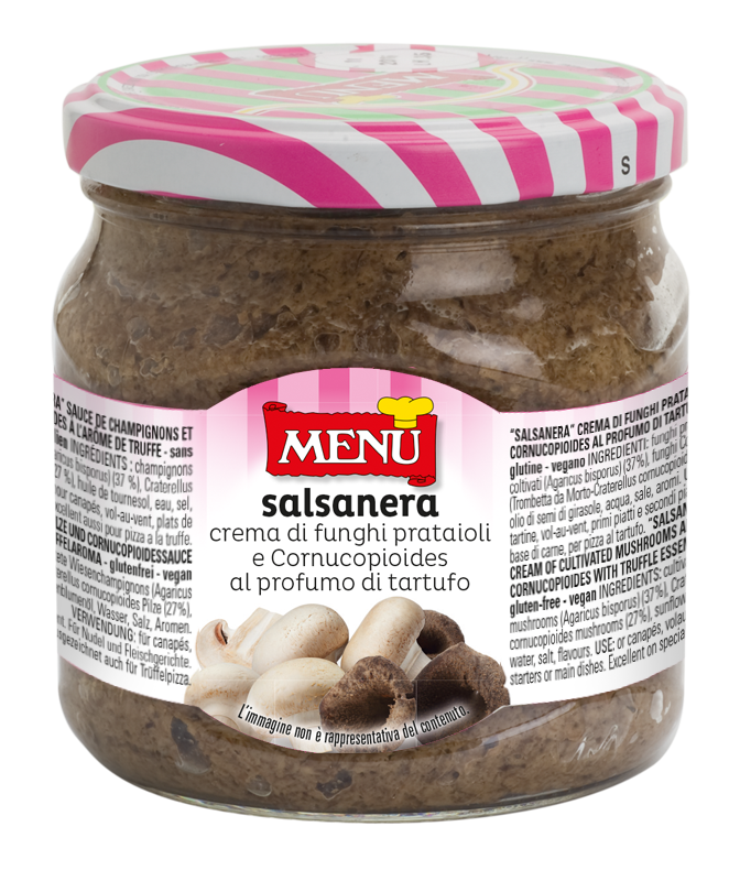 Salsanera al profumo di tartufo - Mushrooms paste with truffle aroma Glass jar 370 g nt. wt.