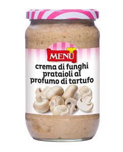 Crema di funghi prataioli al profumo di tartufo –  Button mushrooms paste with truffle aroma Glass jar 640 g nt. wt.