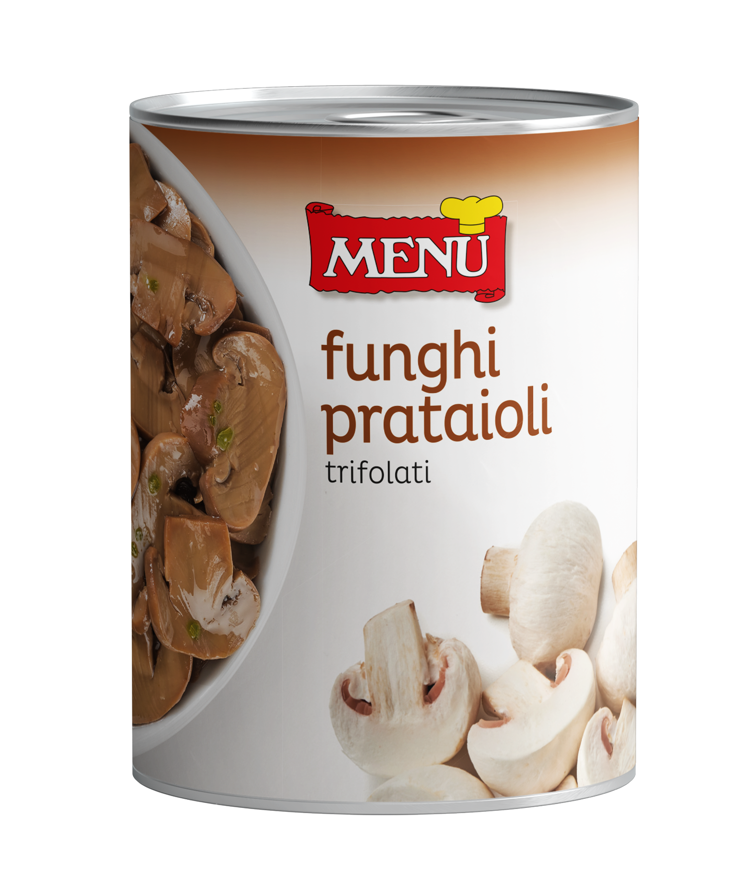 Funghi prataioli trifolati  - Button mushrooms with olive oil, garlic and parsley Tin 410 g nt. wt.