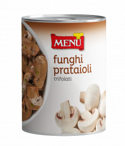 Funghi prataioli trifolati  - Button mushrooms with olive oil, garlic and parsley Tin 410 g nt. wt.