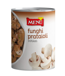 Funghi prataioli trifolati caminetto rosso - “Caminetto Rosso” Button mushrooms with olive oil, garlic and parsley Tin 410 g nt. wt.