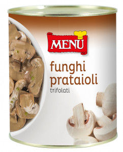 Funghi prataioli trifolati caminetto rosso - “Caminetto Rosso” Button mushrooms with olive oil, garlic and parsley Tin 790 g nt. wt.
