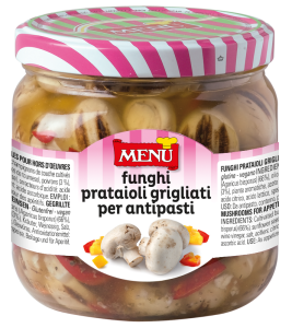 Funghi prataioli grigliati per antipasti (Champignons de couche grillés pour hors-d'œuvre) Pot en verre 760 g poids net