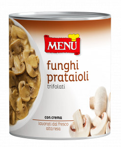 Funghi prataioli - Button mushrooms with oil, garlic and parsley under aseptic technology Tin 780 g nt. wt.