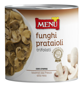 Funghi prataioli trifolati in asettico (Champignons de couche sautés à l'ail et au persil sous atmosphère aseptique) Boîte 2 500 g poids net