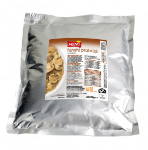 Funghi prataioli - Button mushrooms with oil, garlic and parsley under aseptic technology Pouch 2800 g nt. wt.