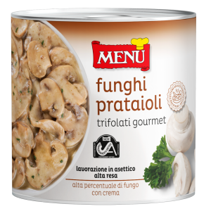 Funghi prataioli trifolati gourmet - Gourmet button mushrooms sautéed in oil, garlic and parsley Tin 2500 g. nt. wt.