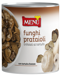 Funghi prataioli trifolati al tartufo - Button mushrooms with truffles in oil, garlic and parsley Tin 790 g nt. wt.