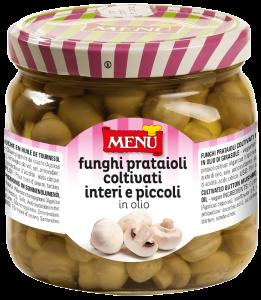 Funghi prataioli in olio di girasole - Button mushrooms in sunflower seed oil Glass jar 760 g nt. wt.