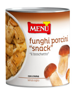 Funghi Porcini Snack „Boschetto“ (Steinpilze-Snack) Steinpilze-Snack „il Boschetto“  MIT VIEL CREME - Dose, Nettogewicht 800 g