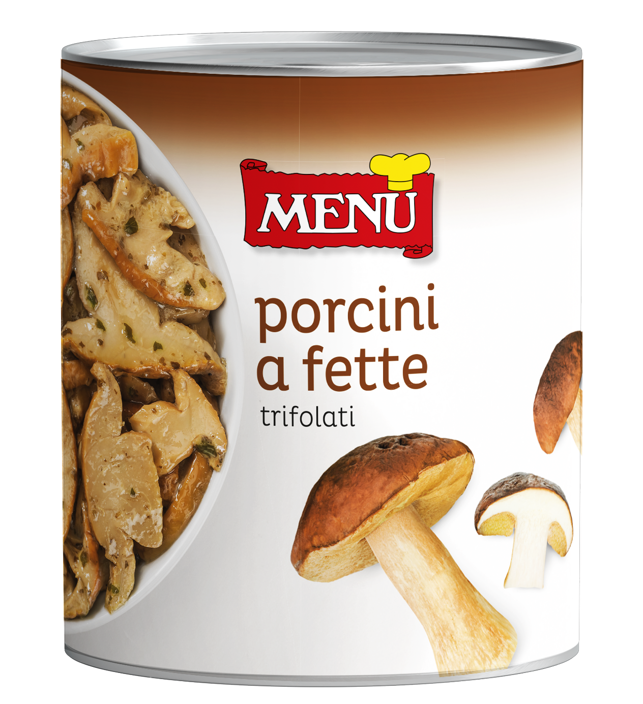 Porcini a fette trifolati - Sliced Porcini mushrooms with olive oil, garlic and parsley Tin 800 g nt. wt.