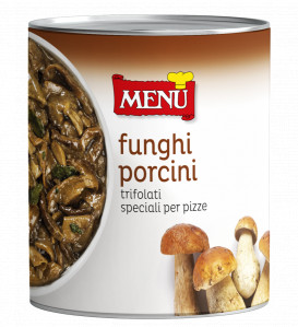 Porcini trifolati speciali per pizze - Porcini mushrooms in oil, garlic and parsley for pizza Tin 790 g nt. wt.