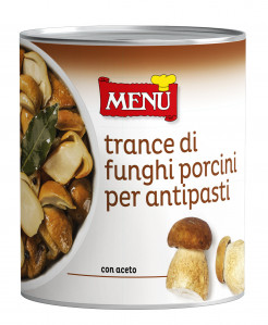 Trance di funghi porcini per antipasti - Porcini mushroom pieces for appetisers Tin 800 g nt. wt.