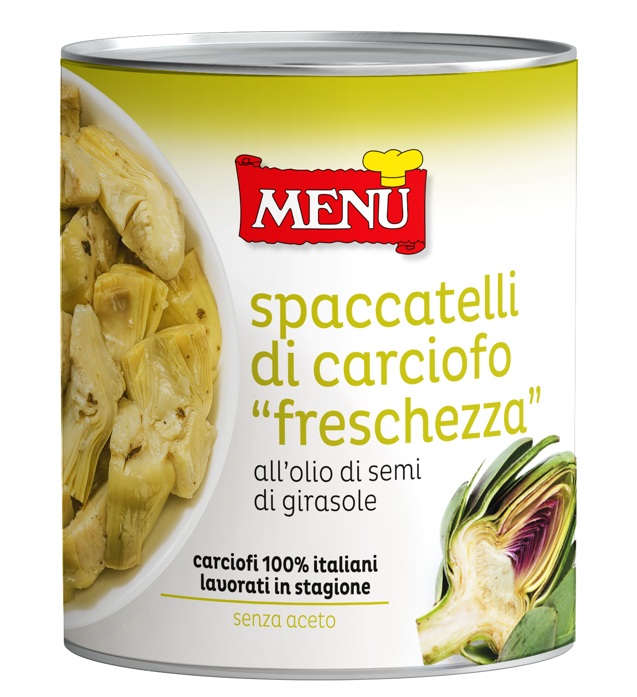 Spaccatelli di carciofo “freschezza” all’olio di semi di girasole - “Freschezza” artichoke quarters in sunflower seeds oil Tin 790 g nt. wt.