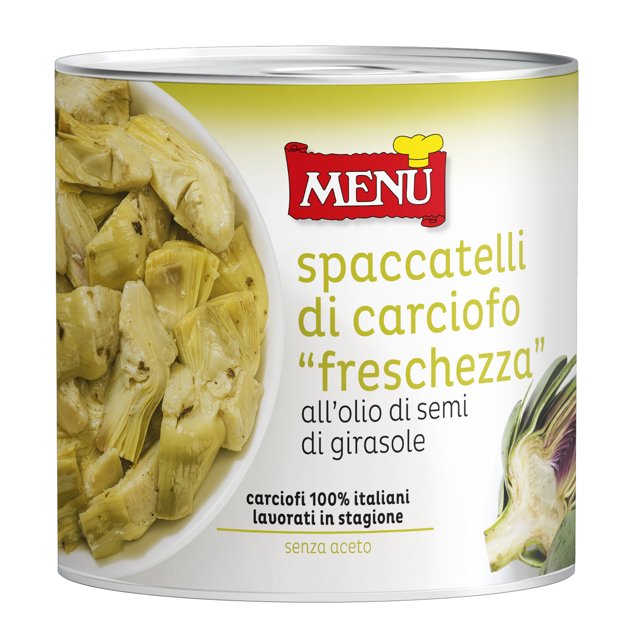 Spaccatelli di carciofo “freschezza” all’olio di semi di girasole - “Freschezza” artichoke quarters in sunflower seeds oil Tin 2500 g nt. wt.