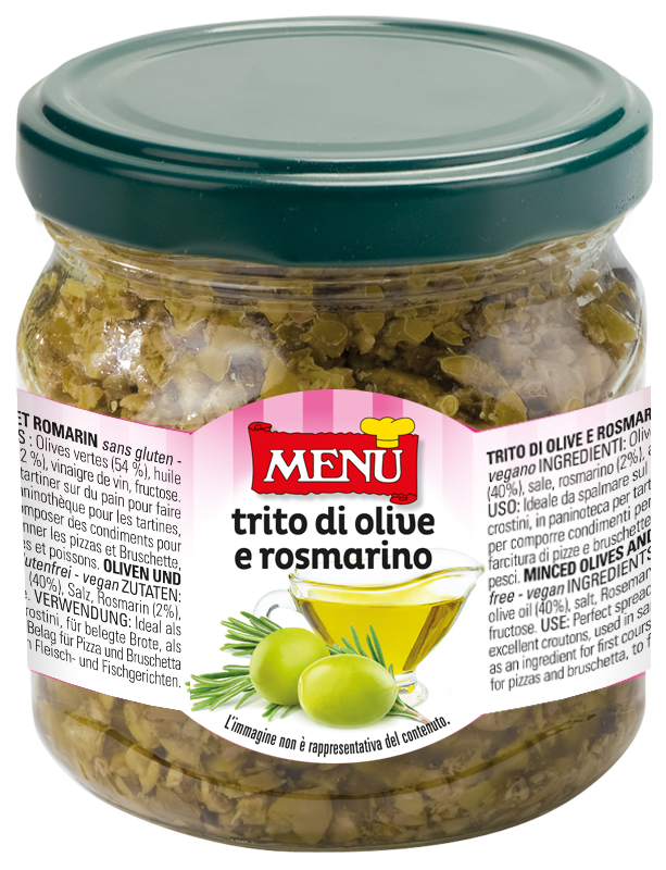 Trito Olive e Rosmarino (Picadillo de aceitunas y romero) Tarro de cristal de 360 g p. n.