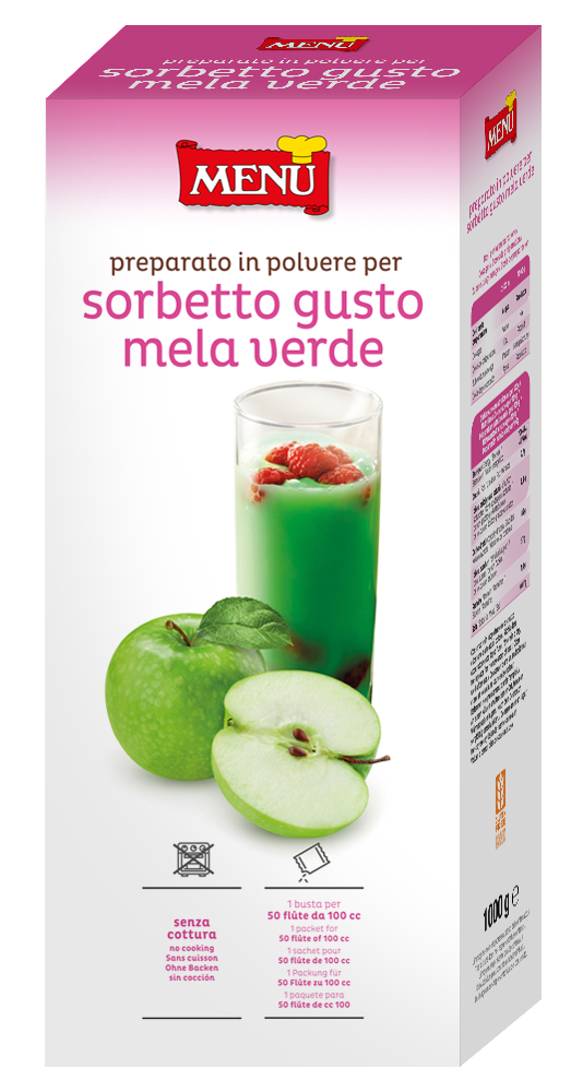 Sorbetto gusto mela verde - Green apple sorbet Polylaminate film packet 1000 g nt. wt.