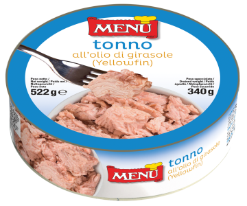 Tonno Yellowfin all'olio di girasole (Atún Yellowfin en aceite de girasol) Lata 522 g peso neto (escurrido 340 g)