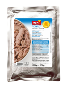 Tonno in olio di girasole - Tuna in sunflower seeds oil Bag 1000 g nt. wt. Drained 950 g