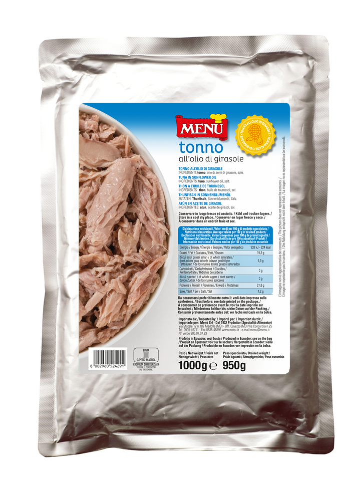 Tonno in olio di girasole Busta 1000 g pn. Sgocc. 950 g