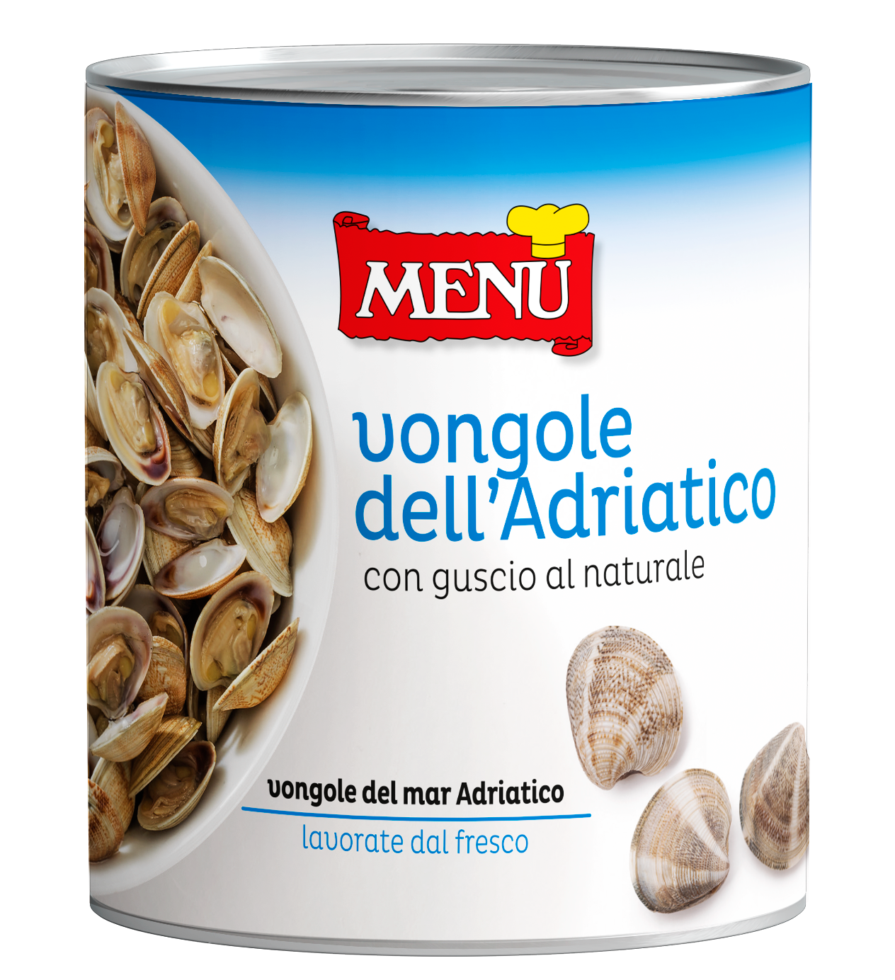 Vongole dell'Adriatico con guscio al naturale - Unshelled Adriatic clams naturally preserved Tin 990 g nt. wt.