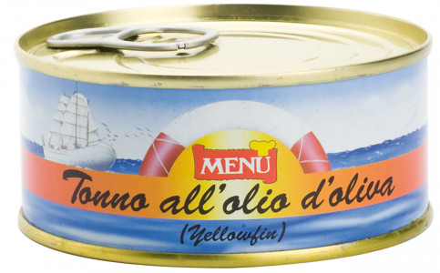Tonno Yellowfin all’olio di oliva (Thon Yellowfin à l'huile d'olive) Boîte 160 g poids net Égouttés 104 g