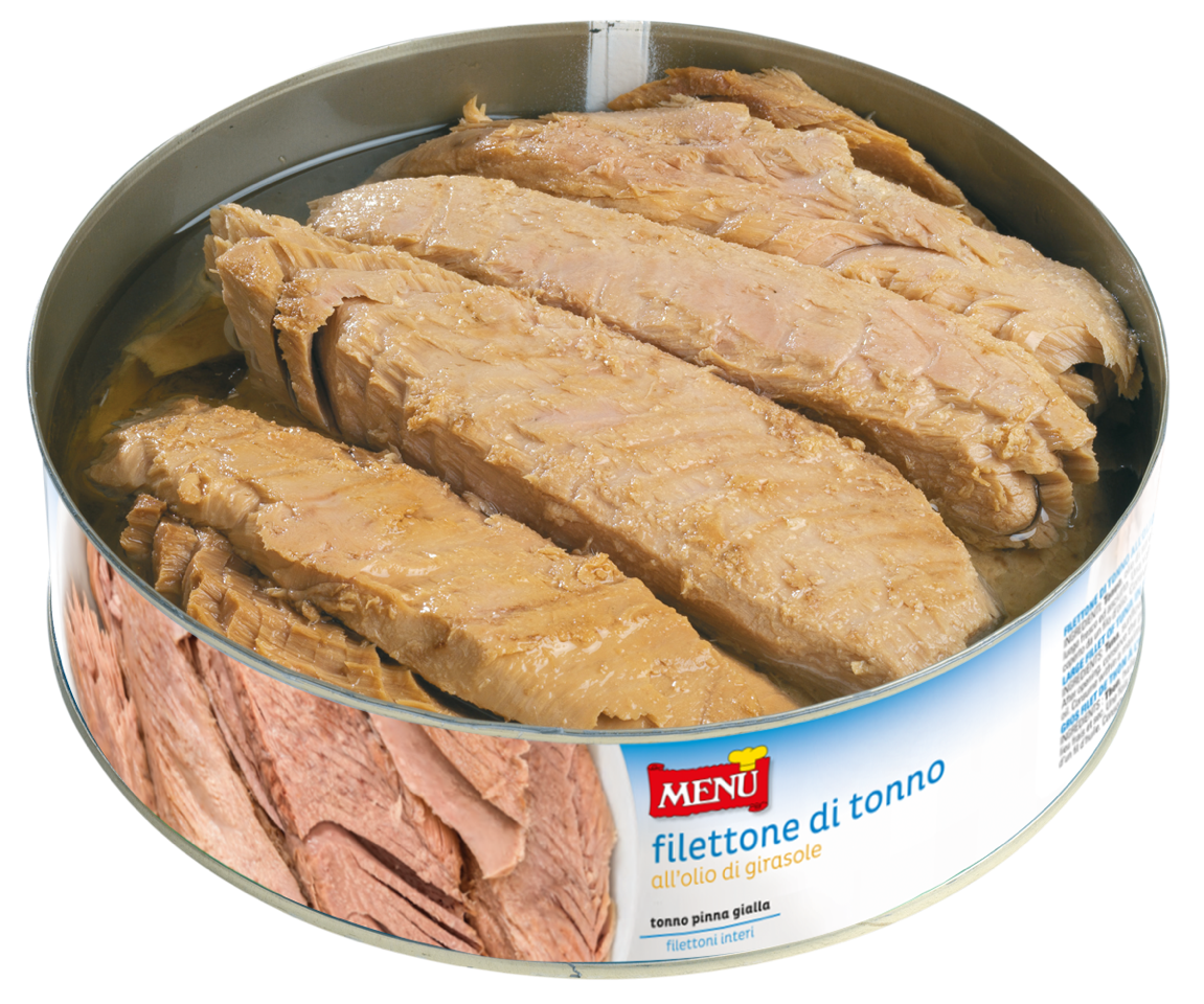 Filettone di tonno all’olio di semi di girasole Scat. 1800 g pn. Sgocc. 1350 g