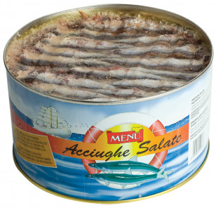Acciughe salate - Salted Anchovies Tin 5000 g nt. wt. Drained 3800 g