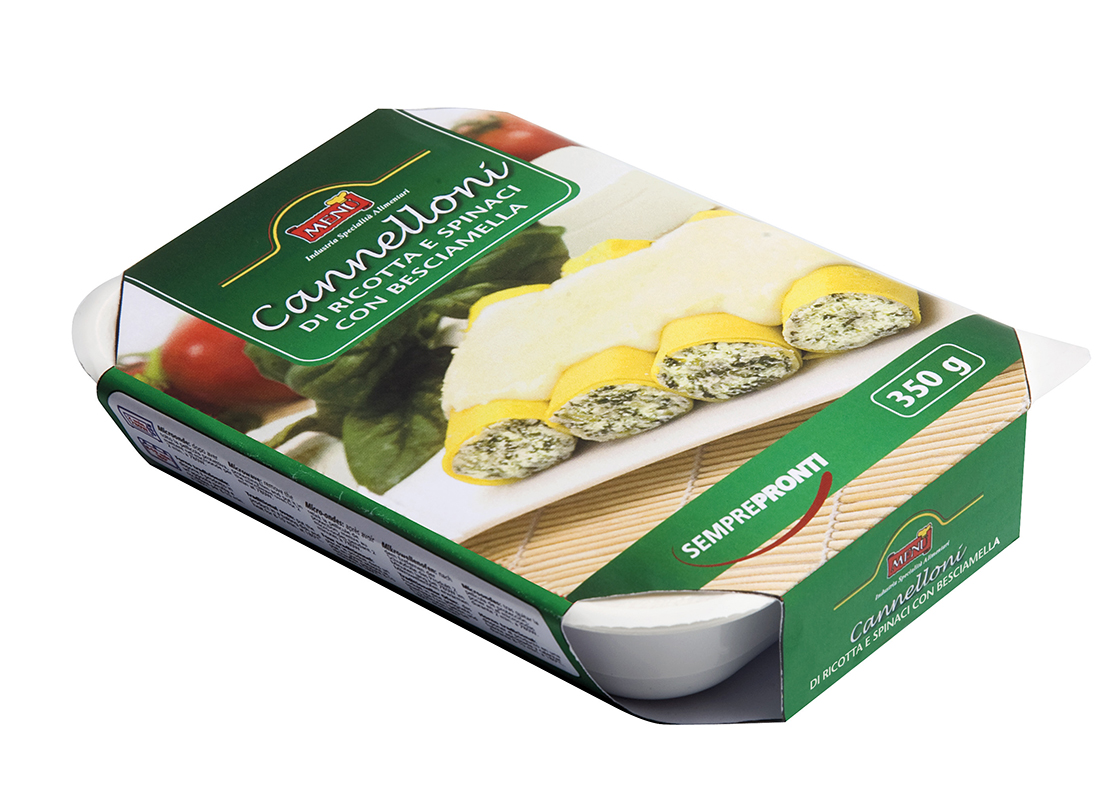 Cannelloni di ricotta e spinaci con besciamella – Ricotta and Spinach Cannelloni with Béchamel Sauce Tub 350 g nt. wt.