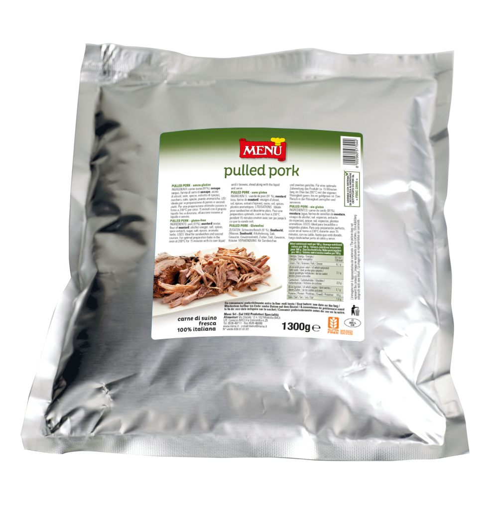 Pulled pork Bag 1300 g nt. wt.