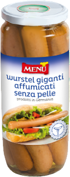 Würstel giganti affumicati senza pelle (Geräucherte Riesenbockwürste ohne Haut) Nettogewicht 1030 g