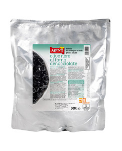 Olive nere al forno denocciolate (Pitted Oven-Dried Black Olives) 600 g nt. wt.