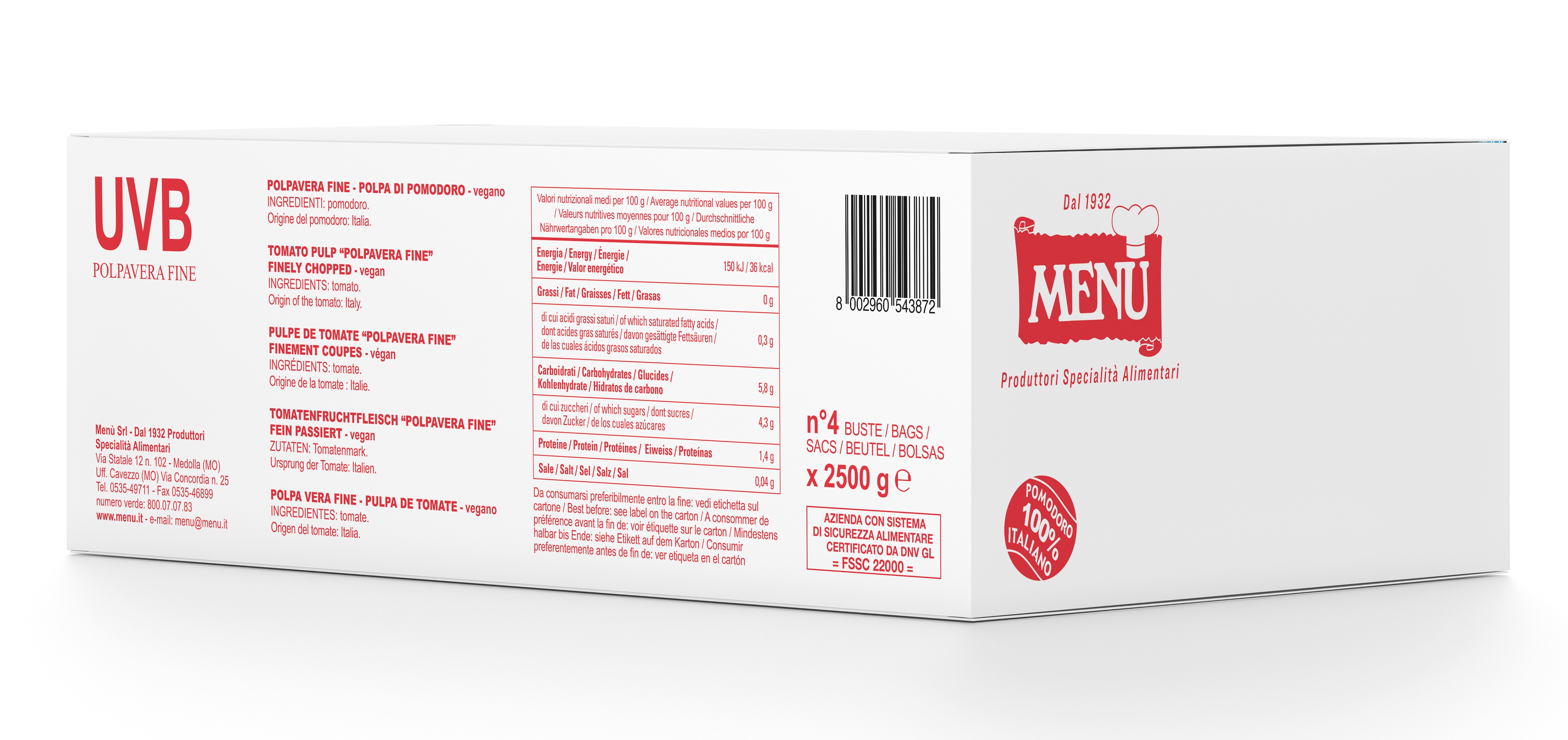Polpavera fine – Fine Cut tomato pulp in aseptic technology 2500 g– Stand-up aluminium bag
