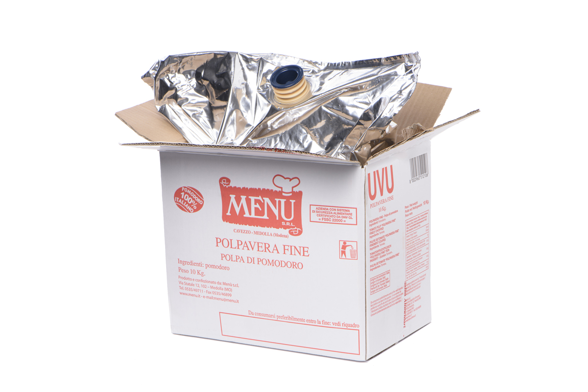 Polpavera fine – Fine Cut tomato pulp in aseptic technology Bag 10000 g nt. wt. ASEPTIC PACKAGE