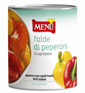 Falde di peperoni in agrodolce (Paprika, geviertelt und süß-sauer eingelegt) Dose, Nettogewicht 820 g