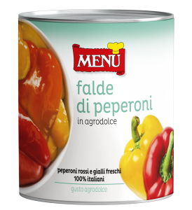 Falde di peperoni in agrodolce (Quarts de poivrons à l'aigre-doux) Boîte 820 g poids net