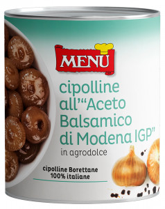 Cipolline all’aceto balsamico di Modena I.G.P. (Cebollitas en vinagre balsámico de Módena I.G.P.) Lata de 820 g p. n.