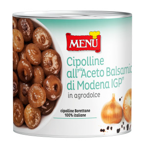 Cipolline all’aceto balsamico di Modena I.G.P. (Borrettane- Zwiebelchen, in Balsamico-Essig aus Modena G.G.A. eingelegt) Dose, Nettogewicht 2600 g