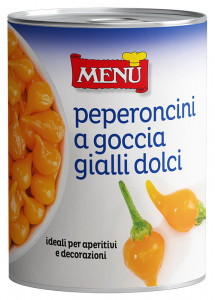 Peperoncini a goccia  gialli dolci (Yellow sweet drop peppers) Tin 400 g nt. wt.