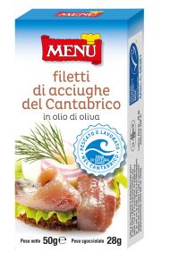 Filetti di Acciughe del Cantabrico in olio di oliva Vaschetta monoporzione 50 g pn. Sgocc. 28 g