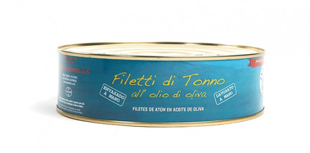 Filettone di Tonno Dorita (Lomo de atún listado Dorita en aceite de oliva) Lata de 1800 g p. n. Escurrido 1250 g