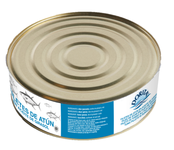 Filettone di Tonno Dorita all'olio di semi di girasole (Große Thunfischfilets Dorita in Sonnenblumenöl) Dose, Nettogewicht 1800 g Abtropfgewicht 1250 g