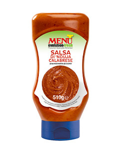 Salsa di ‘Nduja Calabrese (Kalabrische Sauce aus ‘Nduja-Rohwurst) Nettogewicht 520 g - Top-Down-Flasche