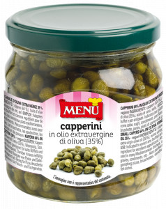 Capperini in olio extra vergine di oliva - Small Capers in Extra-virgin olive oil Glass jar 380 g nt. wt.