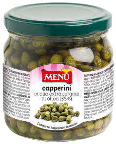 Capperini in olio extra vergine di oliva - Small Capers in Extra-virgin olive oil Glass jar 380 g nt. wt.