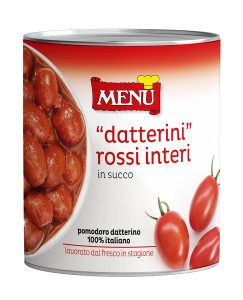 Datterini rossi interi in succo (Whole Red Datterini Tomatoes In Juice) Tin 800 g nt. wt.